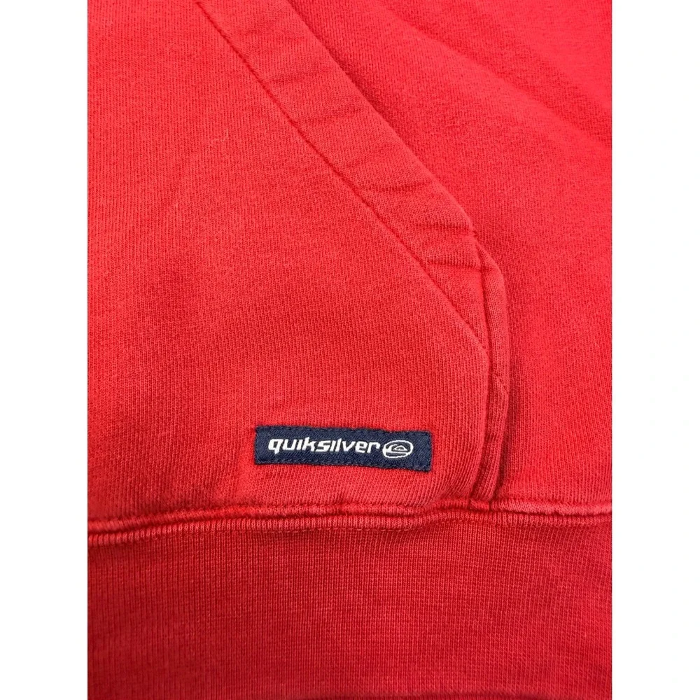 Quiksilver Mens Large Red Graphic Hoodie Cotton Fleece Pullover Skate Sweatshirt